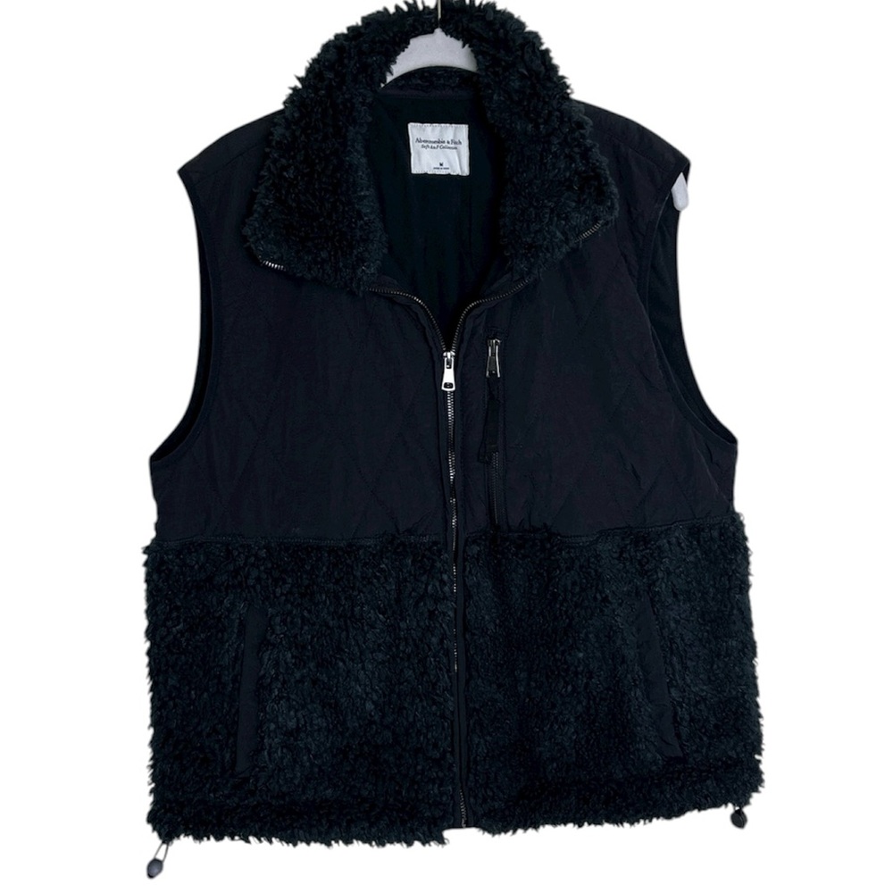 Abercrombie & Fitch Soft A&F Black Quilted Sherpa Fleece Vest Sz M
